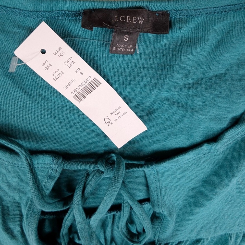 J. Crew Broken-in Jersey Tiered Mini Dress Deep Patina Green Size Small NWT - Picture 2 of 5